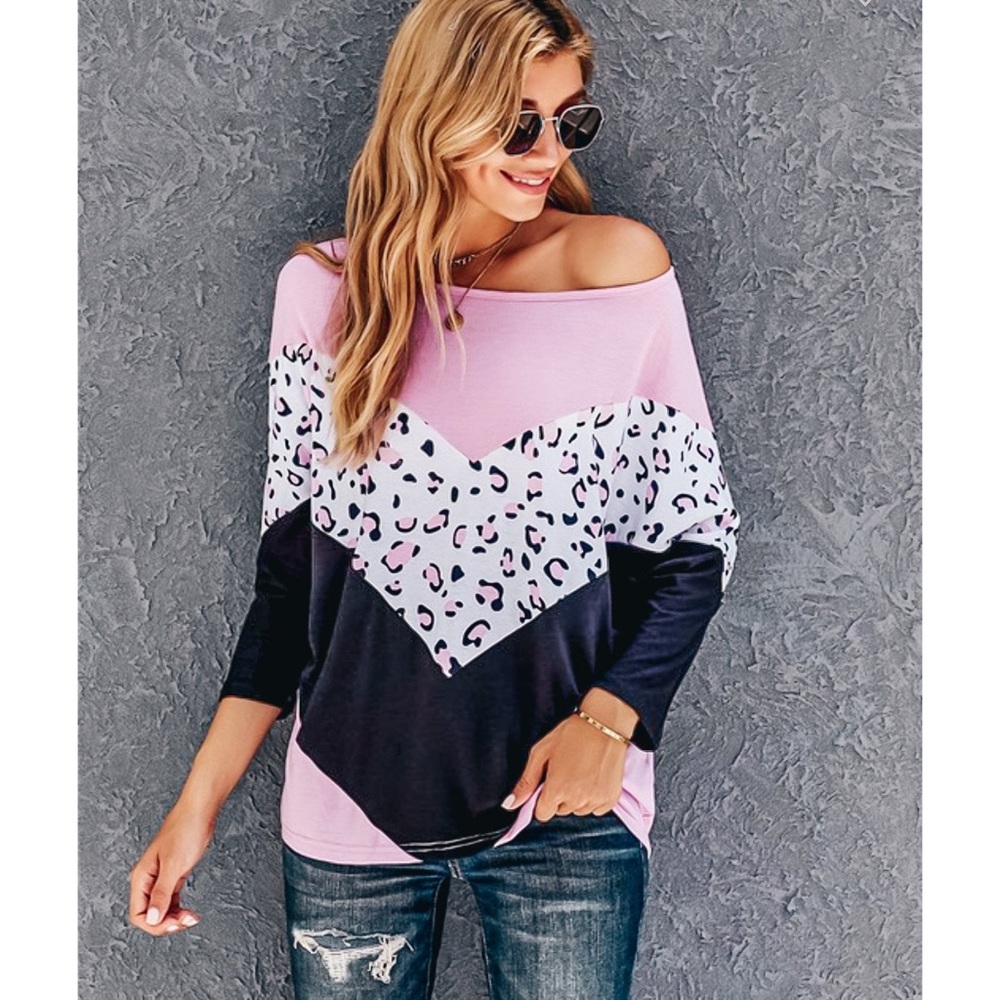 Leopard Print Color Block Dolman Top